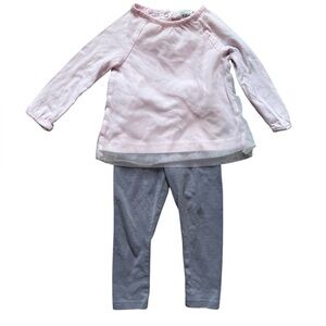 Carter’s Baby Girl Outfit Pink Long Sleeve Top & Gray Leggings Size 12 months